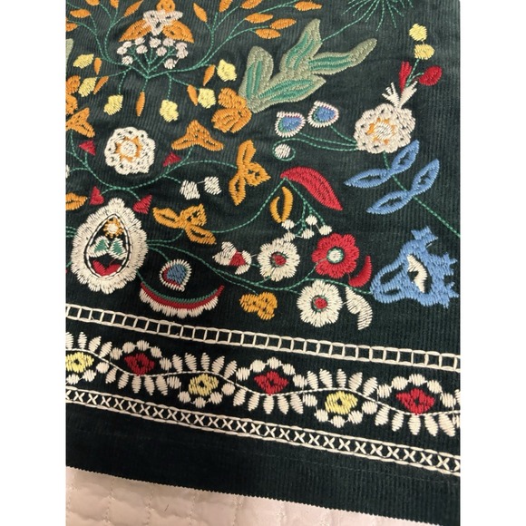 Simplee Sz M Dark Green Corduroy Floral Embroidered Mini Skirt Bohemian Artsy - Picture 3 of 8